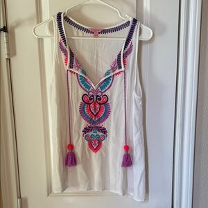 Lilly Pulitzer White Tank with Pink and Purple Embroidery